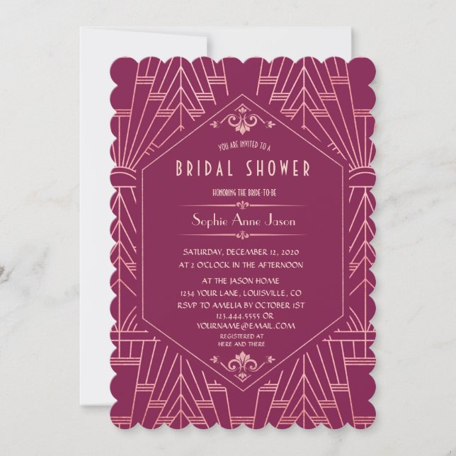 Invitación Gran ducha de novias de Cooper Rosa Gatsby de los  (Anverso)