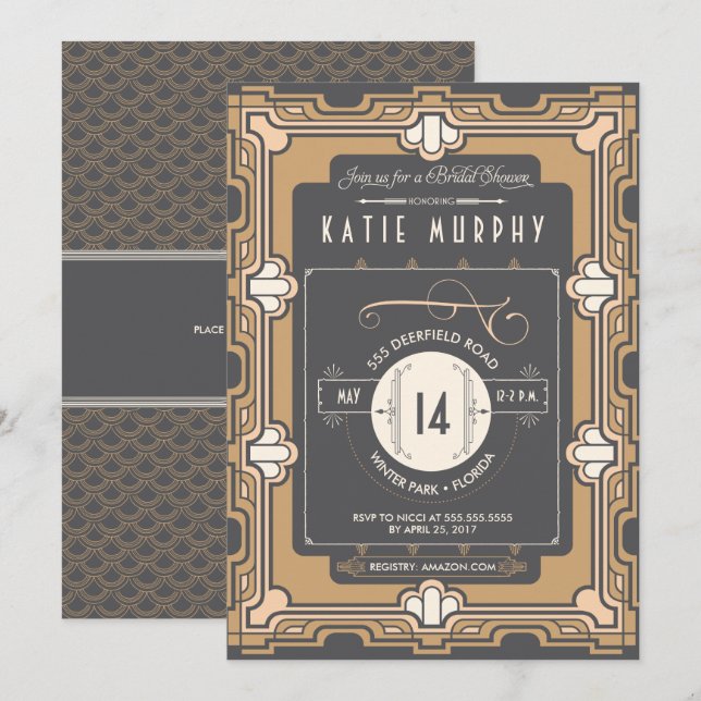 Invitación Gran Ducha de Novias de Gatsby Art Deco (Anverso / Reverso)