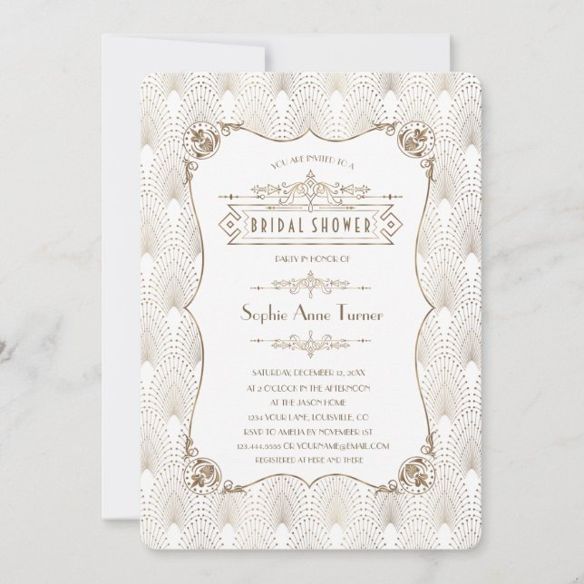 Invitación Gran ducha de novias de Gold Fleur-de-lis Gatsby 2 (Anverso)