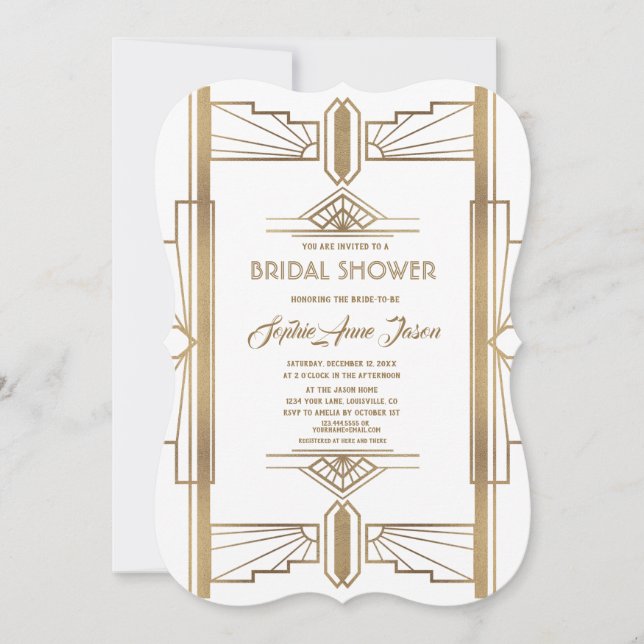Invitación Gran ducha de novias Gatsby de los años 20 (Anverso)