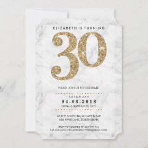 Invitación GRAN EDAD NÚMERO mármol moderno 30 purpurina de or