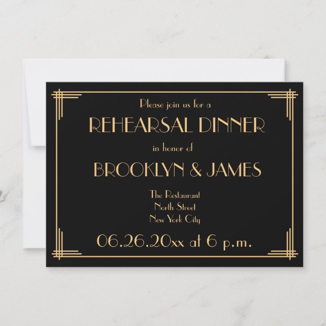Invitación Gran ensayo de Gatsby Art Deco Boda invita (Anverso)