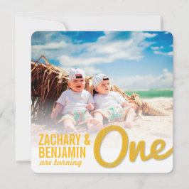 Invitación Gran Esbozo Amarillo Un Bebé Gemelo Primer Fiesta