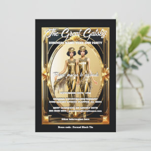 Invitación Gran evento de corbata negra gatsby dorado negro