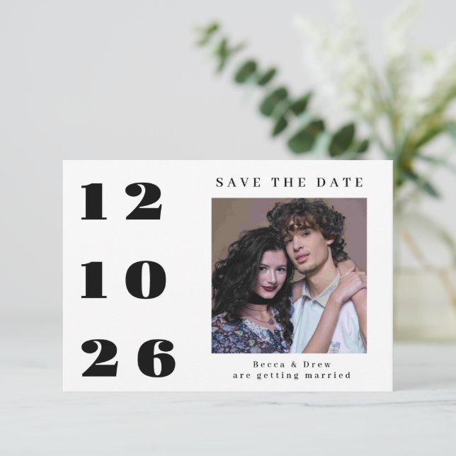 Invitación Gran Fecha Una Foto Guardar La Fecha (Anverso de pie)