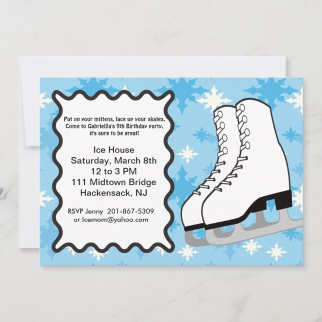 Invitación Gran fiesta de cumpleaños con patines de hielo (Anverso)