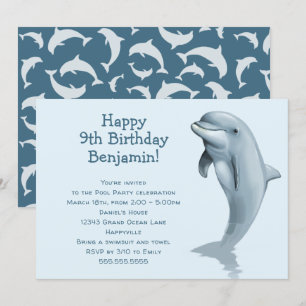 Invitación Gran fiesta de cumpleaños de delfines para niños