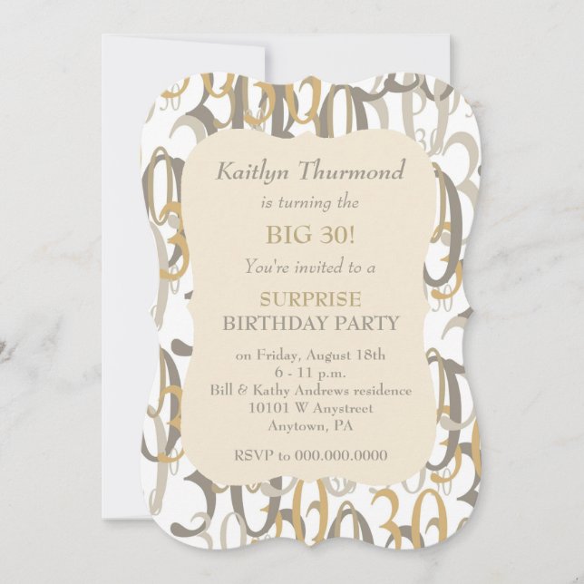 Invitación Gran fiesta de cumpleaños de oro de 30 años (Anverso)