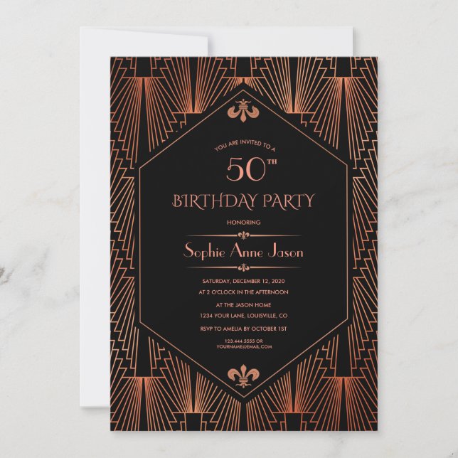 Invitación Gran fiesta de cumpleaños de Royal Copper Black Gr (Anverso)