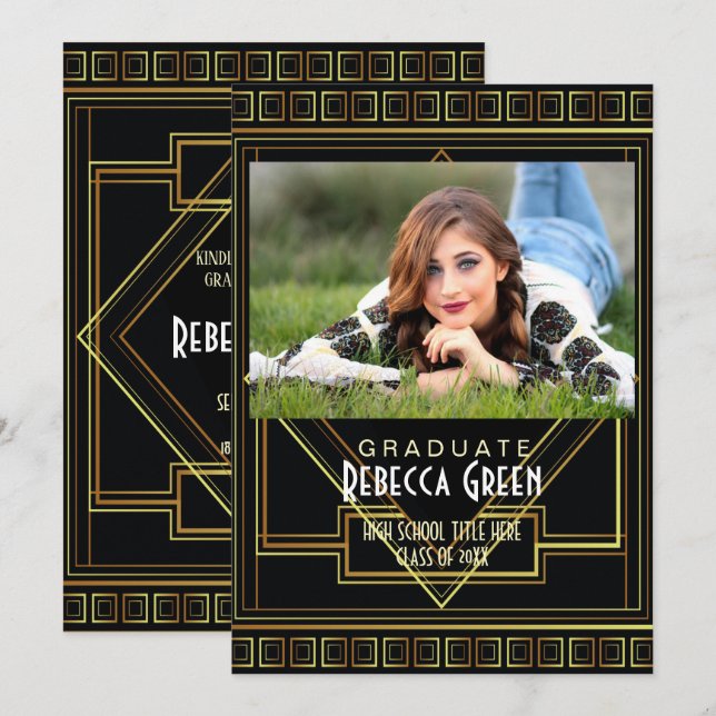Invitación Gran fiesta de graduación de Black Gold (Anverso / Reverso)