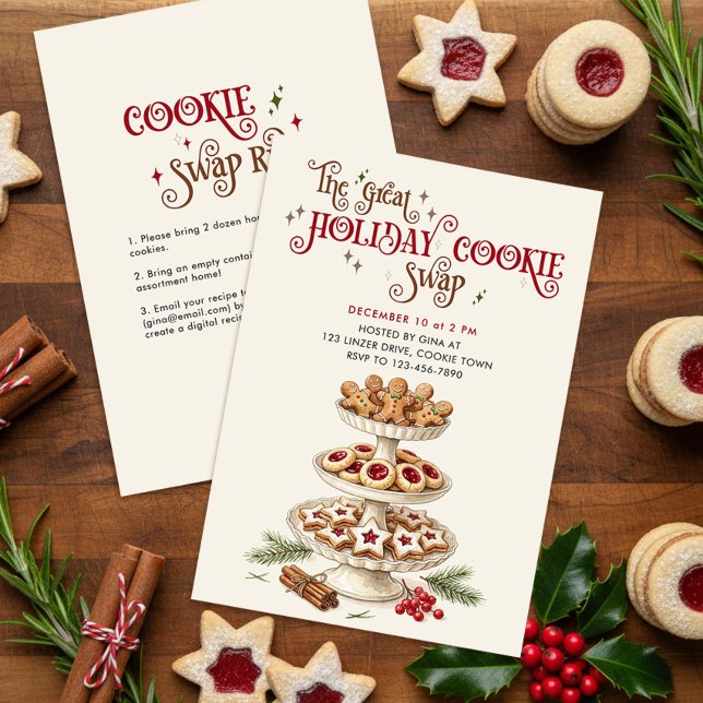 Invitación Gran Fiesta de Intercambio de Galletas Navideñas (Holiday Cookie Swap Invitation - printed or digital download - by Darling & May)