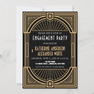 Invitación Gran fiesta inspirada de compromiso Art Deco