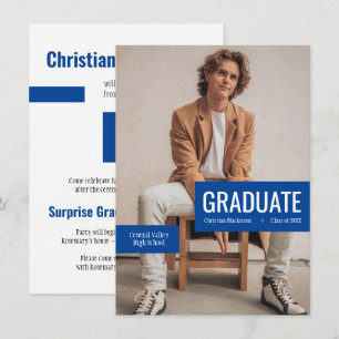 Invitación Gran foto con bloques de graduación azul