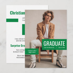 Invitación Gran Foto con Bloques de Graduación Verde
