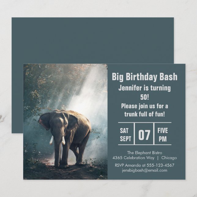 Invitación Gran foto de Bash Elephant de Cumpleaños (Anverso / Reverso)