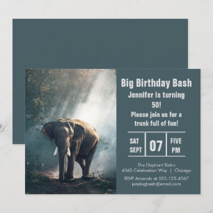 Invitación Gran foto de elefante en fiesta de cumpleaños