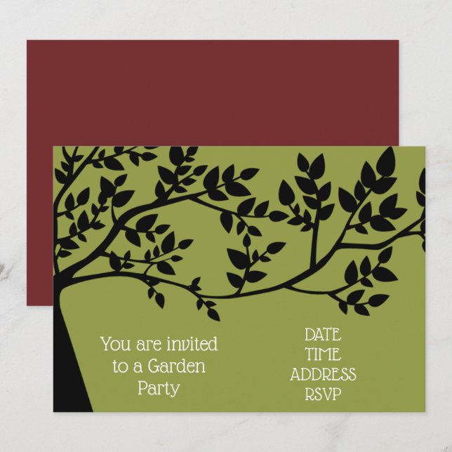 Invitación Gran función de fiesta en el jardín con un árbol g (Anverso / Reverso)