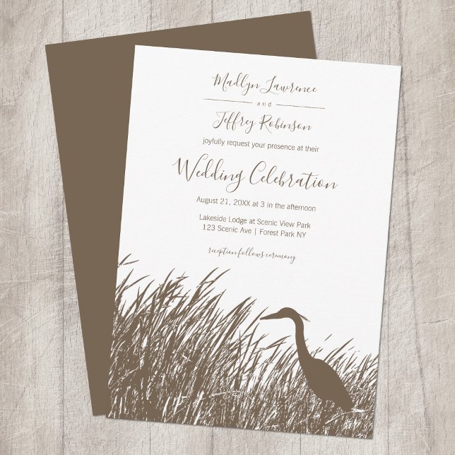 Invitación Gran garza azul en boda rústico de hierba de panta (Subido por el creador)
