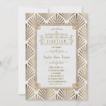 Invitación Gran Gatsby 18º cumpleaños de Luxury Gold Art Deco<br><div class="desc">Diseño de estilo Art Deco Gran Gatsby. Presenta un estilo art déco, una forma de Relieve metalizado dorado falso y adornos, sobre un fondo de textura blanca. Con estas invitaciones impresionará a sus invitados y hará grandes recuerdos en la celebración de los 18 años! Utilice la herramienta Personalize para agregar...</div>