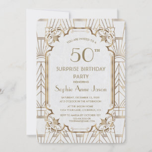 Invitación Gran Gatsby Art Deco 50 Fiesta de cumpleaños