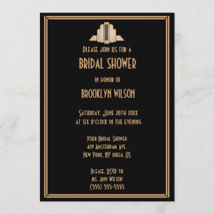 Invitación Gran Gatsby Art Deco Black Bridal Shower Invita