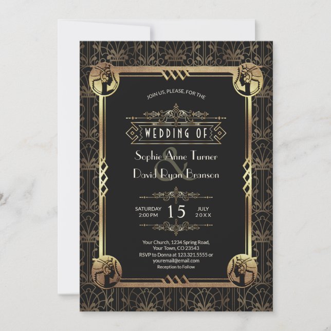 Invitación Gran Gatsby Art Deco Boda (Anverso)