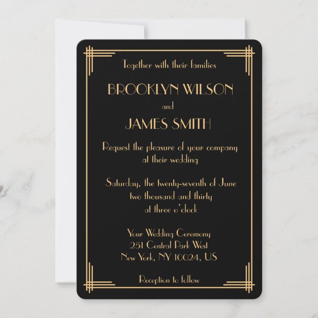 Invitación Gran Gatsby Art Deco Boda Vintage Black (Anverso)