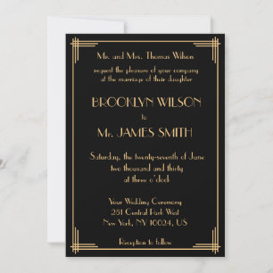 Invitación Gran Gatsby Art Deco Boda Vintage Black
