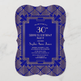 Invitación Gran Gatsby Art Deco de la Marina de Oro Azul