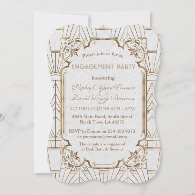 Invitación Gran Gatsby Art Deco Partido de compromiso (Anverso)