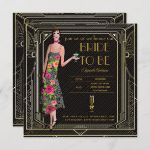 Invitación Gran Gatsby Art Deco Roaring Bridal Shower Pk