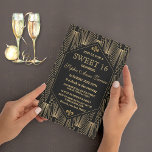 Invitación Gran Gatsby Art Deco Sweet 16 Fiesta de los años 2<br><div class="desc">Gran Gatsby Vintage Art Deco Dulce 16 Invitación de fiesta. El diseño de una tarjeta inspirada en el negro y el oro de los años 20 presenta un bonito estilo geométrico Art Deco. Utilice la herramienta Personalizar para agregar su información. Vea también mi Gran Colección de Bodas Gatsby Vintage Art...</div>
