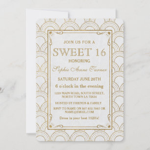 Invitación Gran Gatsby Blanco Art Deco Dorado Dulce 16 Invite