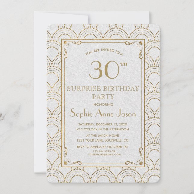 Invitación Gran Gatsby Blanco Art Deco Fiesta de Cumpleaños d (Anverso)