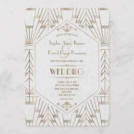 Invitación Gran Gatsby blanco de oro real Boda de los años 20