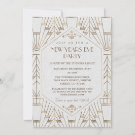 Invitación Gran Gatsby blanco de oro real de los años 1920 Fi