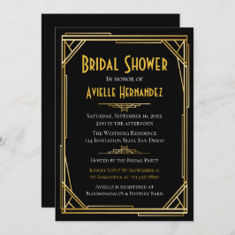 Invitación Gran Gatsby Bridal Shower Gold y Boda negro