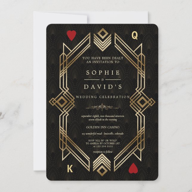 Invitación Gran Gatsby Casino Las Vegas Poker Boda (Anverso)