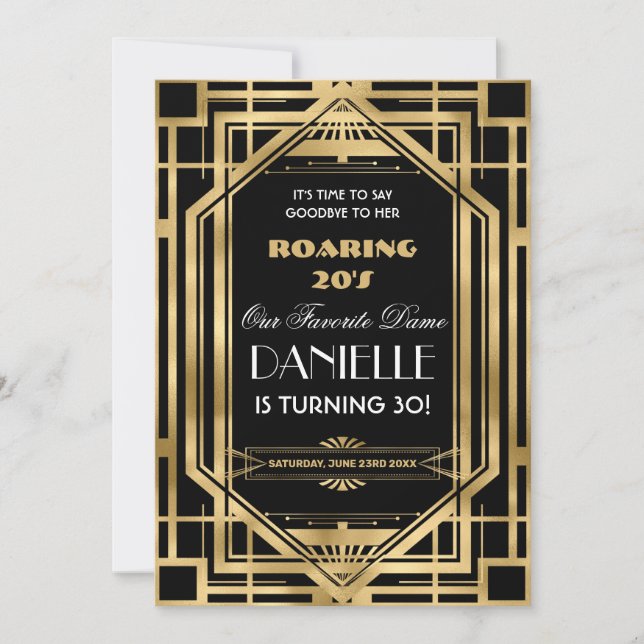 Invitación Gran Gatsby de Art Deco (Anverso)