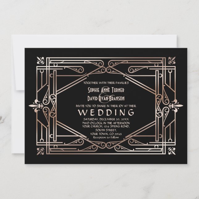 Invitación Gran Gatsby de lujo Boda Art Deco 20 (Anverso)