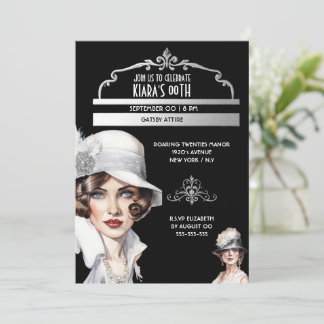 Invitación Gran Gatsby de lujo estilo mujer de los años 20 cu