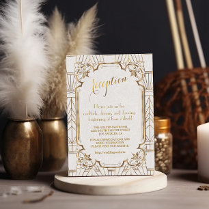 Invitación Gran Gatsby de Oro Blanco Recepción de Boda Art De