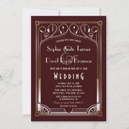 Invitación Gran Gatsby de oro de Borgoña Boda Art Deco