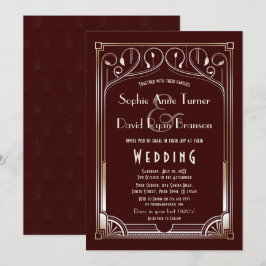 Invitación Gran Gatsby de oro de Borgoña Boda Art Deco