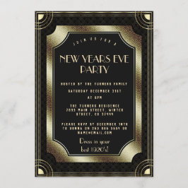 Invitación Gran Gatsby de oro de lujo Fiesta de Año Nuevo de 