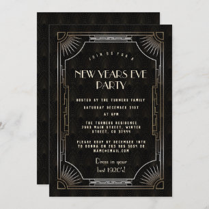 Invitación Gran Gatsby de Oro de Lujo Fiesta de Nochevieja de