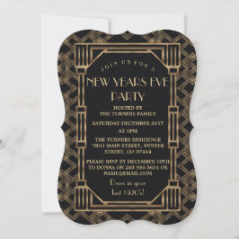 Invitación Gran Gatsby de Oro elegante Fiesta de Año Nuevo de