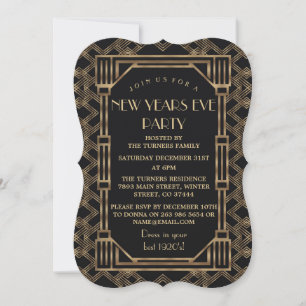 Invitación Gran Gatsby de Oro elegante Fiesta de Año Nuevo de