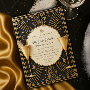 Invitación Gran Gatsby de oro negro Cumpleaños