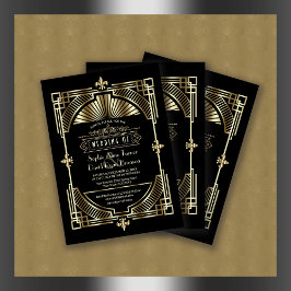 Invitación Gran Gatsby de oro negro de lujo Boda de los años